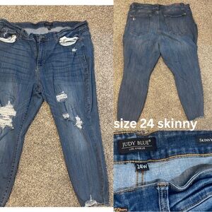 Judy Blue Women's Ripped Skinny Jeans - Dark Blue